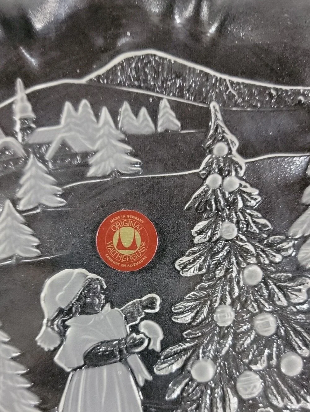 Vintage Frosted Glass Holiday Tree & Caroler Decorative Bowl - Clear Frosted